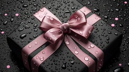 Wall Mural - A beautifully wrapped gift with a pink bow.