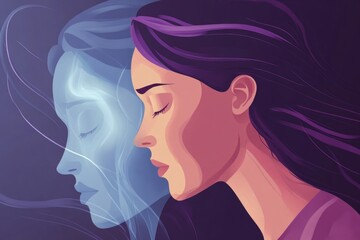 Wall Mural - A woman looks at a man's face with her eyes closed, possibly in contemplation or admiration