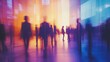 © Ali - Blurred silhouettes of people walking in a brightly lit modern building.