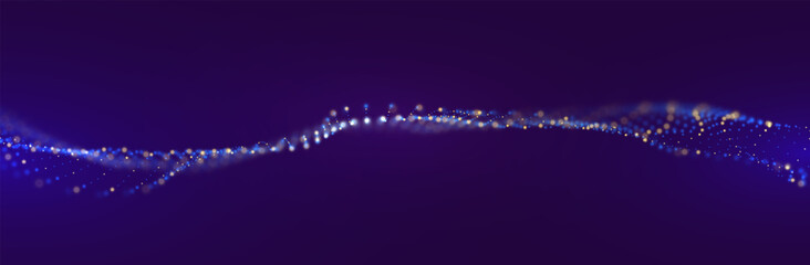 Wall Mural - wave of blue particles. abstract technology flow background. sound mesh pattern or grid landscape. d