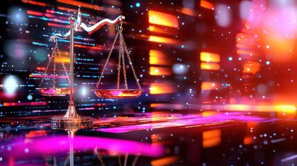 Aufkleber - concept image of AI ethics visualized by balance scale, symbolizing justice and fairness in technology. vibrant background enhances theme of ethical considerations