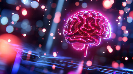 Aufkleber - conceptual depiction of glowing brain representing artificial intelligence and technology. vibrant colors and abstract background evoke sense of innovation and future possibilities