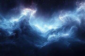 Wall Mural - abstract cosmic storm digital art background ethereal purple-blue nebula with swirling mist and lumi