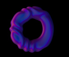Poster - Glitched holographic 3D ring on a dark background. Bold vibrant illustration in chrome neon colors.