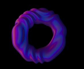 Poster - Glitched holographic 3D ring on a dark background. Bold vibrant illustration in chrome neon colors.