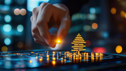 Aufkleber - hand manipulating glowing data points on digital screen, symbolizing economic resilience and innovation in technology. scene conveys sense of progress and connectivity