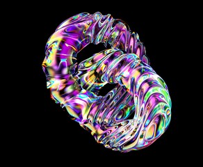 Wall Mural - two interlocking rings made of glass with holographic light aberrations. bold bright illustrations i