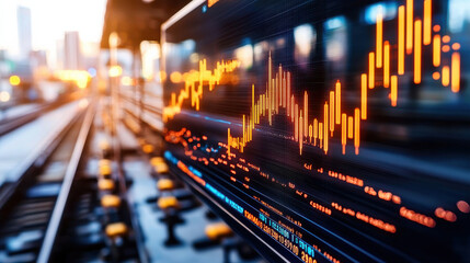 Fototapete - vibrant stock market display shows interconnected economies with fluctuating graphs and data. scene captures essence of financial dynamics and trading activity