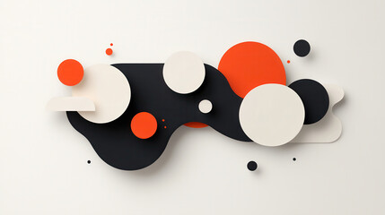 Aufkleber - modern abstract composition featuring geometric shapes in black, white, and orange. design showcases blend of circles and organic forms, creating dynamic visual impact