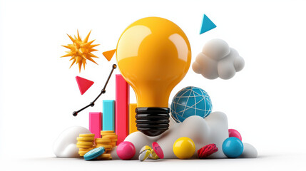 Aufkleber - creative illustration of market analysis concepts featuring light bulb, graphs, and colorful elements. This vibrant design symbolizes innovation and financial growth