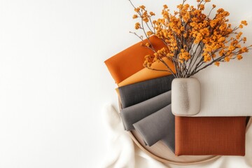 Poster - A minimalist depiction of a fabric swatch book, showing clean blocks of neutral colors and simple patterns