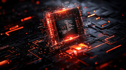 Leinwandbilder - digital rendering of futuristic microchip with glowing circuits, showcasing data visualization and technology. vibrant colors create dynamic atmosphere