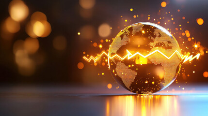 Aufkleber - futuristic globe with glowing economic indicators, representing global connectivity and data visualization. vibrant colors and dynamic design evoke sense of innovation and progress