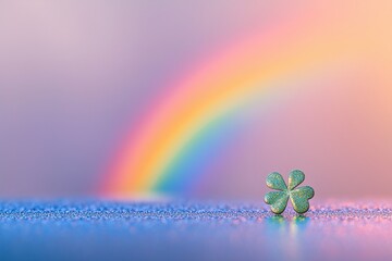 festive background, st patrick's day concept, Irish and good luck theme, four leaf clover with rainbow on monotone background, space for text	