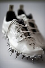 stylish footwear with sharp spikes on the heels, suitable for fashion or action photography