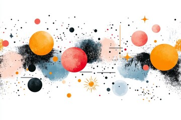 Aufkleber - A playful flat design of planets in a row, each with unique colors and textures, set against a white canvas