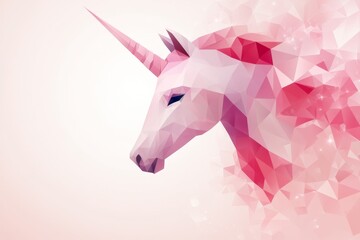 Poster - A simple geometric design of a unicorn head, with sleek lines and subtle pastel colors highlighting its horn and mane