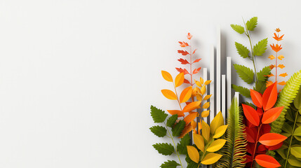 Poster - Vibrant foliage in autumn colors with abstract shapes, symbolizing growth and nature beauty. Perfect for themes of sustainability and environmental awareness