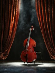 Aufkleber - Deer joyfully playing a cello on stage under soft spotlight with elegant curtains in a serene evening atmosphere. Generative AI