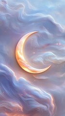 Wall Mural - A galaxy themed background wallpaper featuring vibrant nebulae stars and a glowing crescent moon on a deep blue backdrop 