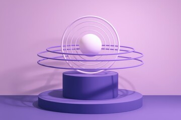 Poster - Abstract 3D render of a white sphere encircled by concentric purple rings on a purple platform.