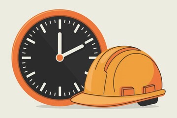 Poster - Clock and hard hat symbolize time management and construction work.