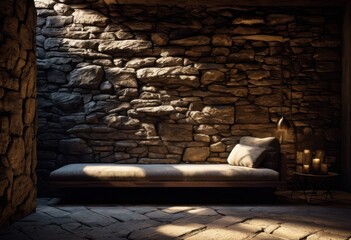 Wall Mural - natural lighting shadows textured stone wall capturing depth dimension enigmatic interior setting, brick, design, architecture, home, rock, surface