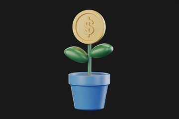 Aufkleber - A golden dollar coin blossoms into a plant, symbolizing financial growth and investment returns.