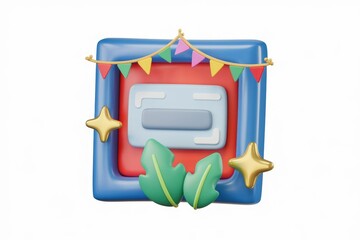 Poster - A festive 3D render of a frame decorated with bunting, stars, and leaves.