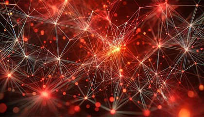 Aufkleber - Neural lowpoly AI futuristic red network of abstract connection background