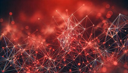 Fototapete - Neural lowpoly AI futuristic red network of abstract connection background