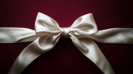 Wall Mural - Elegant Cream Ribbon Bow on Maroon Background