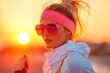 © Sanchai - A sporty woman wearing UV-blocking activewear and sunglasses while jogging along a coastal path