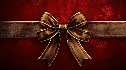 Wall Mural - Elegant Gold Bow on Red Festive Ribbon Background