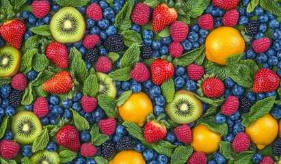 Wall Mural - Colorful fresh fruit and mint background.