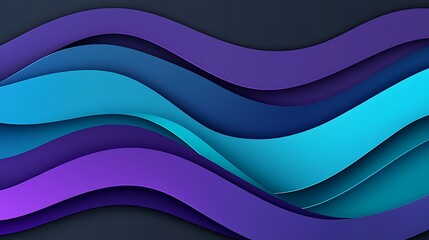 Wall Mural - Intricate Abstract Composition Featuring Wavy Layers of Gradient Colors in Purple and Blue Tones Against a Dark Background for Creative Visual Applications