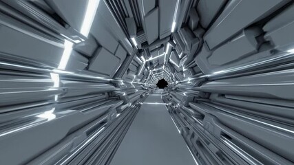 Leinwandbilder - Exploring a futuristic tunnel with glowing lights and sleek metallic walls