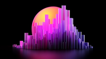 Wall Mural - Futuristic City Skyline at Dusk Featuring Sleek Glass Structures with Vibrant Colors and a Striking Sun Setting in the Background