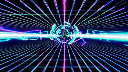 Leinwandbilder - Dynamic light patterns create mesmerizing visuals in a neon grid environment
