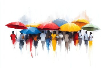Aufkleber - A playful 2D illustration of an urban street market, with colorful stalls, smiling vendors, and lively crowds, all set against a clean white canvas