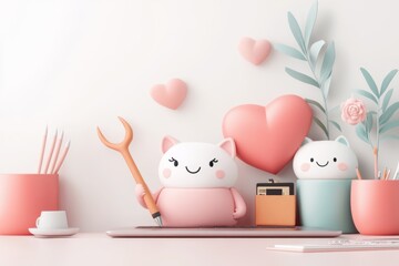 Aufkleber - A playful cartoon of a laptop being upgraded with smiling components and animated tools, set against a clean white background