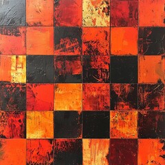 Canvas Print - fiery checkered pattern with bold shades of crimson and black for artistic design
