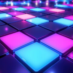 Wall Mural - futuristic checkered pattern in electric cyan and neon pink tones