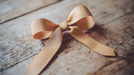 Wall Mural - Beige Ribbon Bow on Rustic Wooden Surface