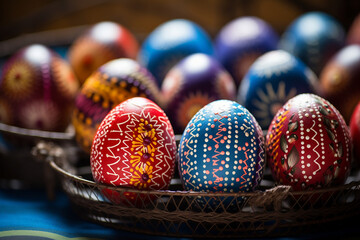 Wall Mural - Image of Ukrainian national easter traditional A collection of painted eggs Generative AI