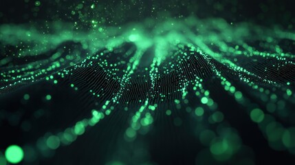Wall Mural - Abstract Green Particle Wave Digital Art Background Texture Design Illustration