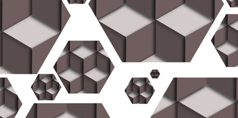 Wall Mural - Stylish arrangement of brown hexagons, creating a three-dimensional effect against a light background. 3d render of brown hexagon pattern background, white color. Seamless honeycomb multicolored. 