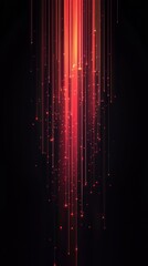 Wall Mural - Luminous vertical lines descending, streaming glowing particles against deep darkness, evoking digital technological landscape