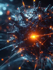 Aufkleber - Detailed 3D visualization reveals intricate virus structure with glowing molecular features and RNA strands. Generative AI