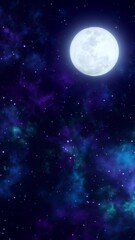 Wall Mural - moon and starry night sky with nebula meditation motion background,glowing and shiny stars relaxing vertical social media design element	